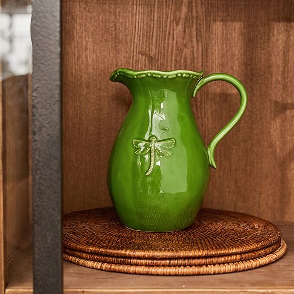 French Country Green Dragonfly Jug / Pitcher