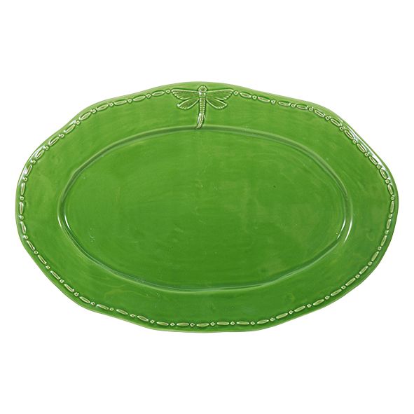 French Country Dragonfly Green Oval Platter - Large