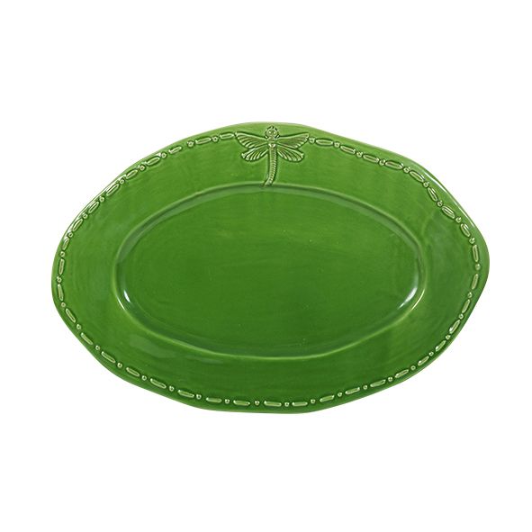 French Country Dragonfly Green Oval Platter
