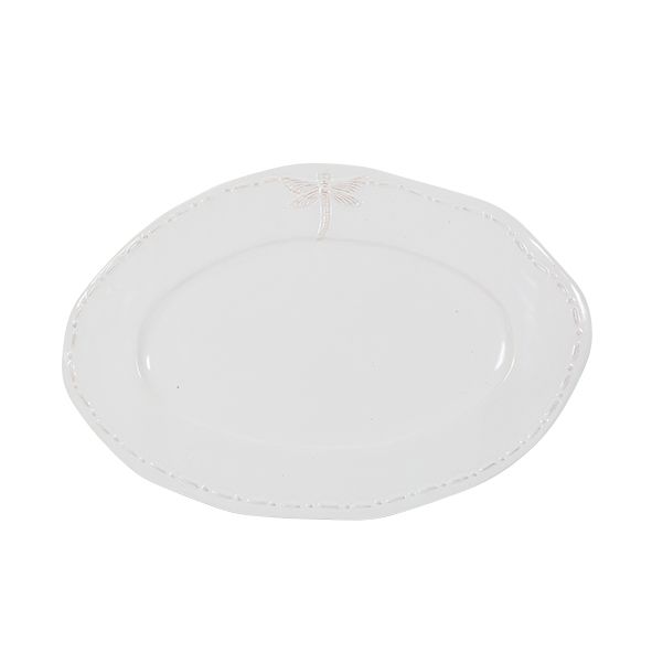 French Country Dragonfly White Oval Platter