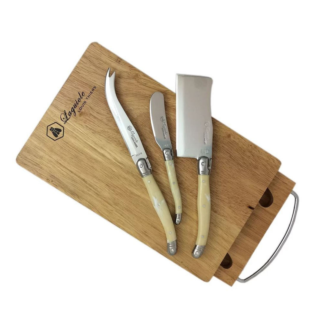 Laguiole by Louis Thiers Luxe 3 Piece Cheese Set with Cheese Board - Ivory Colour