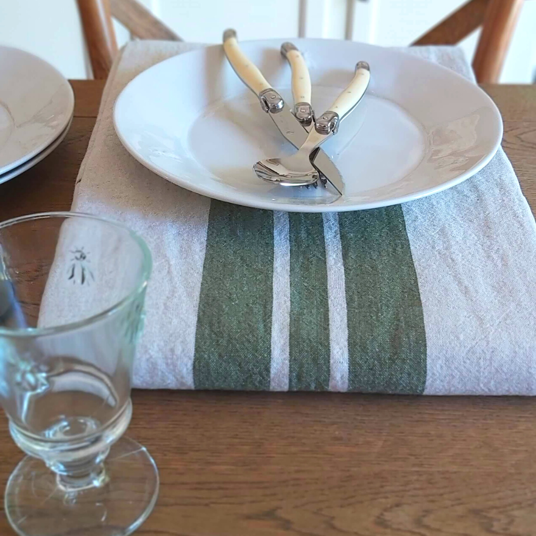 Olive Stripe Linen Blend Tablecloth